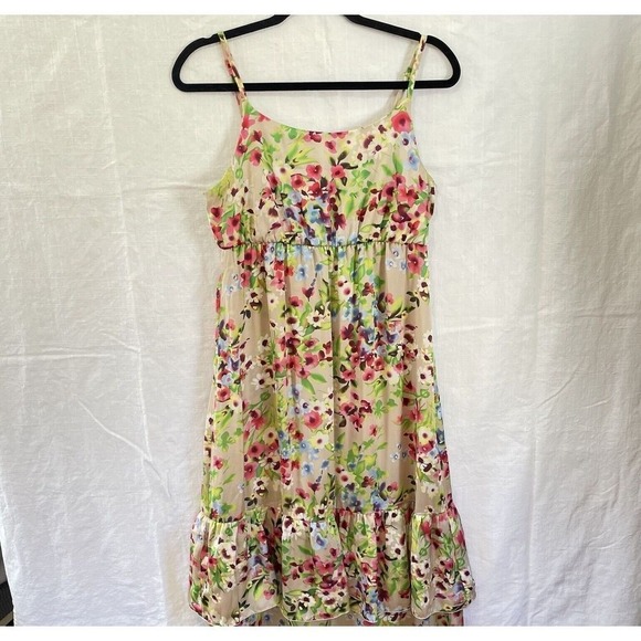Old Navy Medium Women Floral Print Maxi Dress Sleeveless Tiered Ruffle Hem Beige - Picture 7 of 9